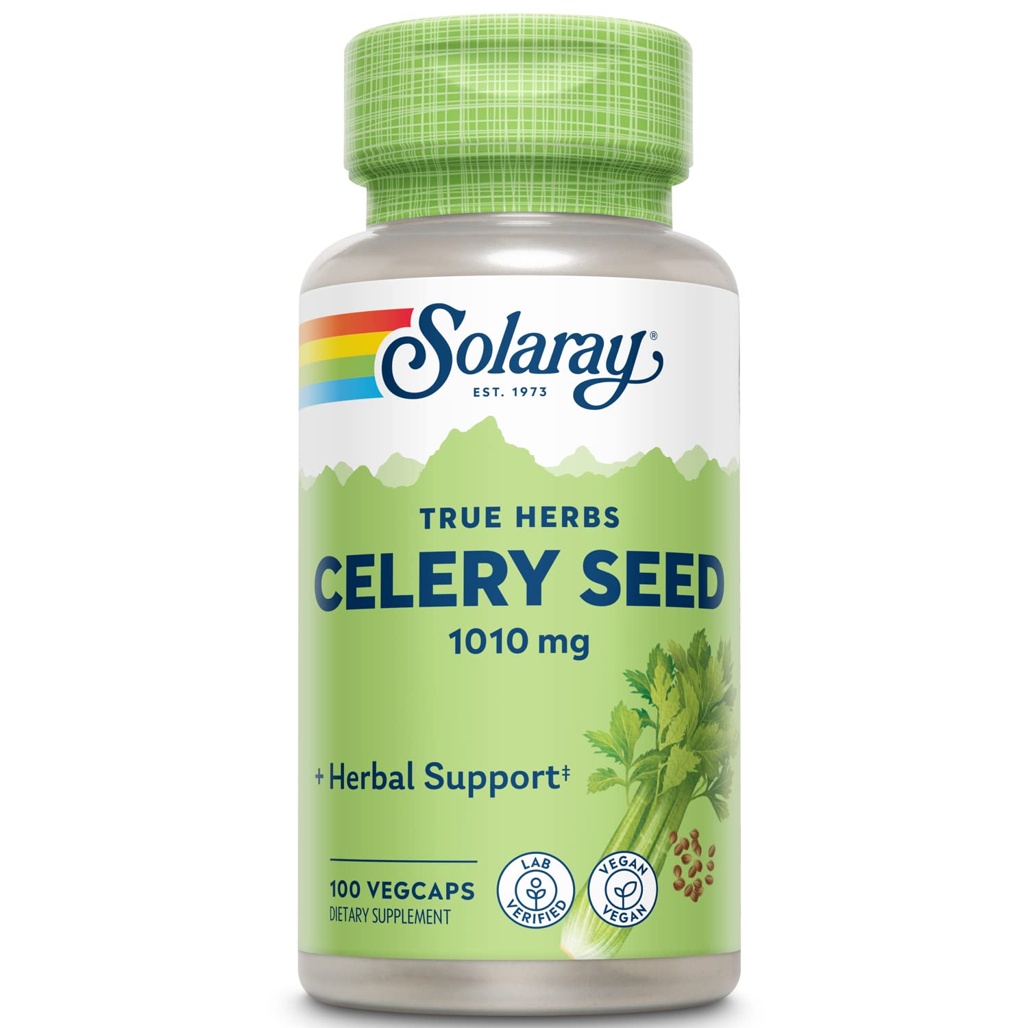 SOLARAY celery seed 505mg capsules front view for joint comfort and daily wellness.