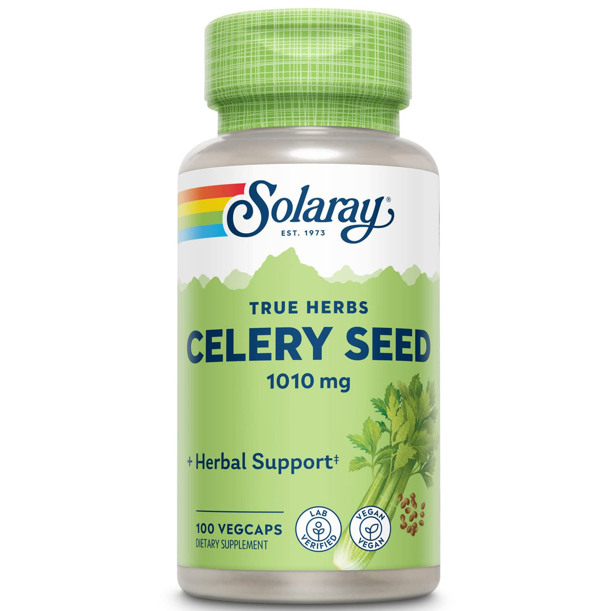 SOLARAY celery seed 505mg capsules front view for joint comfort and daily wellness.
