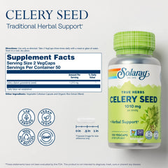 SOLARAY celery seed 505mg capsules pour bottle scene for easy daily use.