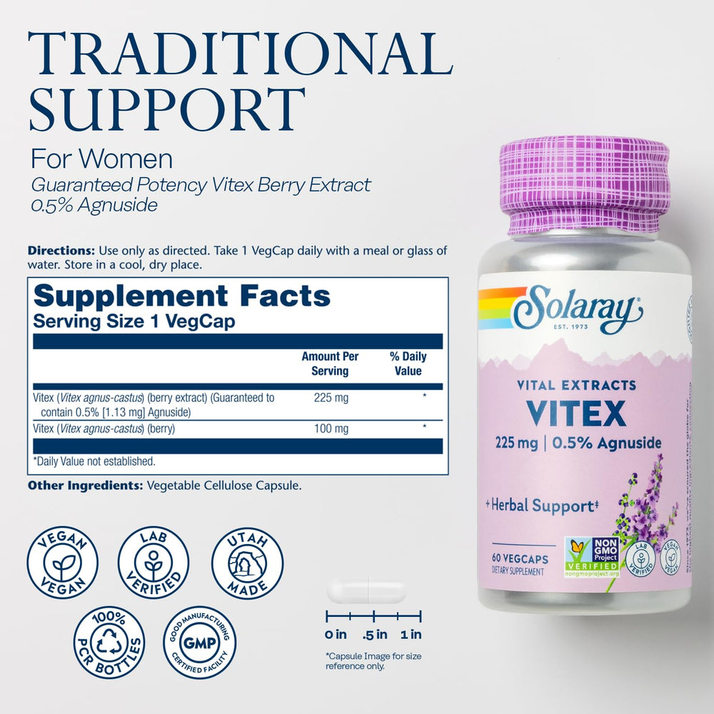 SOLARAY chaste-tree capsules in a clear bottle for daily wellness routine
