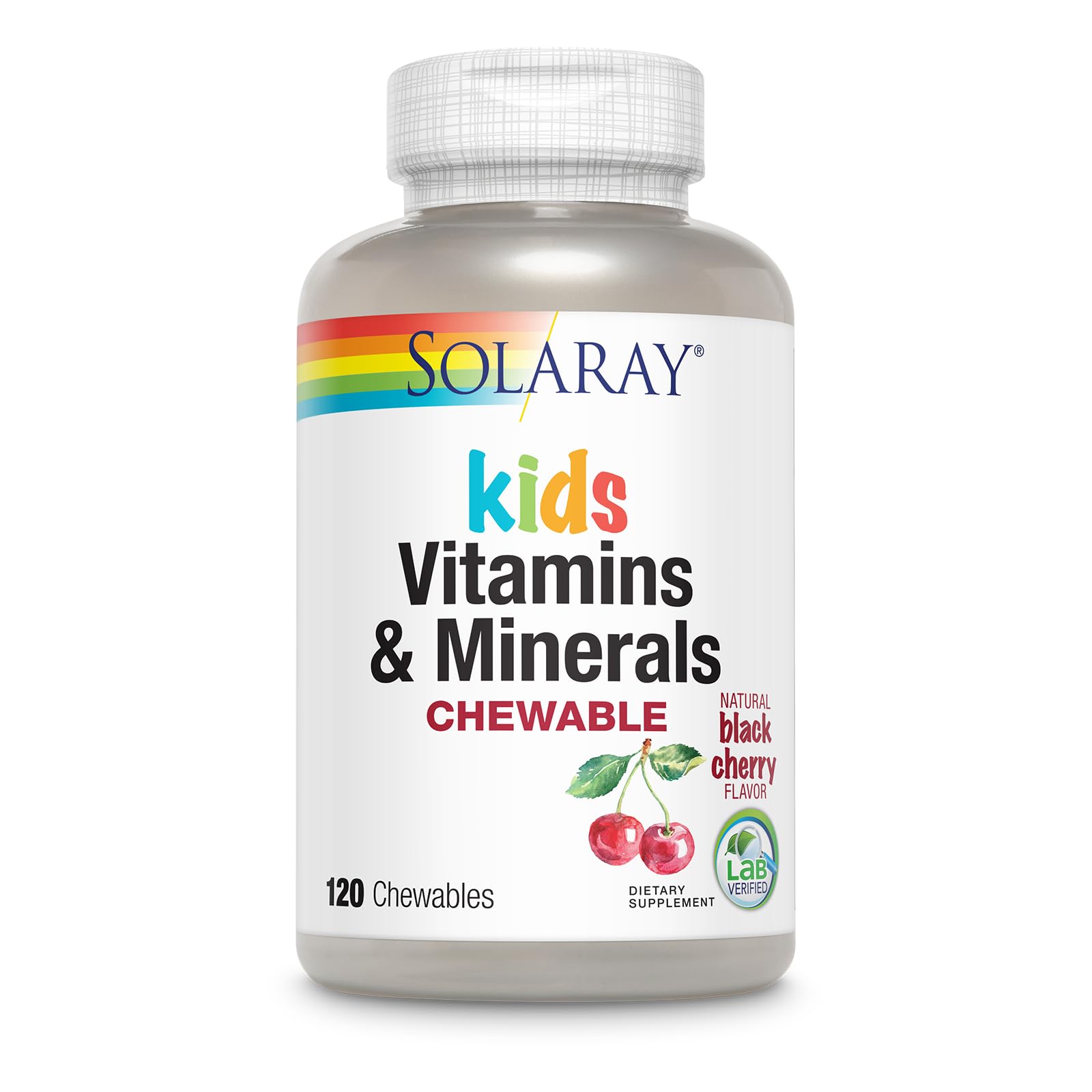 SOLARAY children's multivitamin cherry bottle for daily nutrition.
