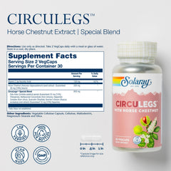 Circulegs bottle beside ingredient list for circulation support.