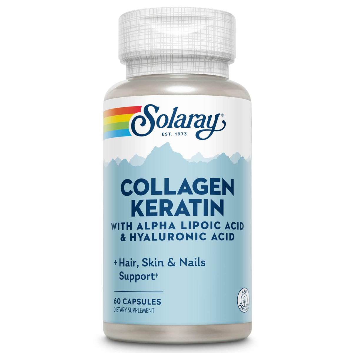 SOLARAY Collagen Keratin bottle with alpha lipoic acid and hyaluronic acid for joint and skin support.