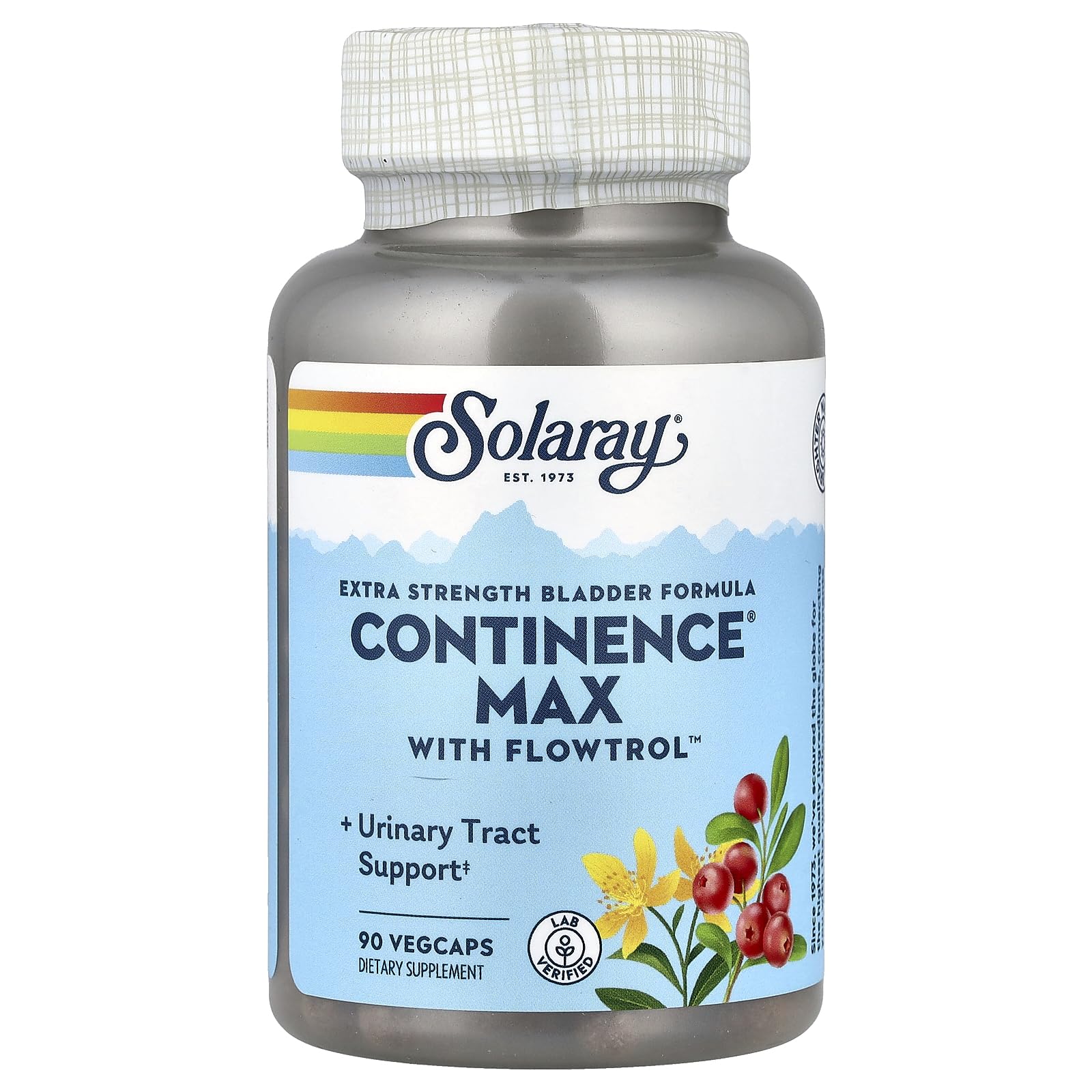 SOLARAY Continence Max Flowtrol bottle front with Veg Cap for easy daily use.