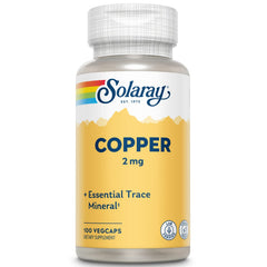 Close-up of the Solaray Copper 2 mg label showing the chelated form for better absorption.