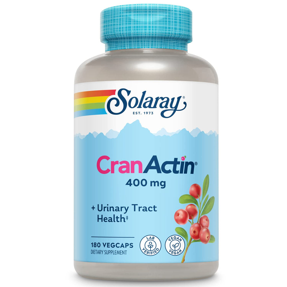 Solaray Cranactin Cranberry AF Extract capsules bottle supports urinary tract health.