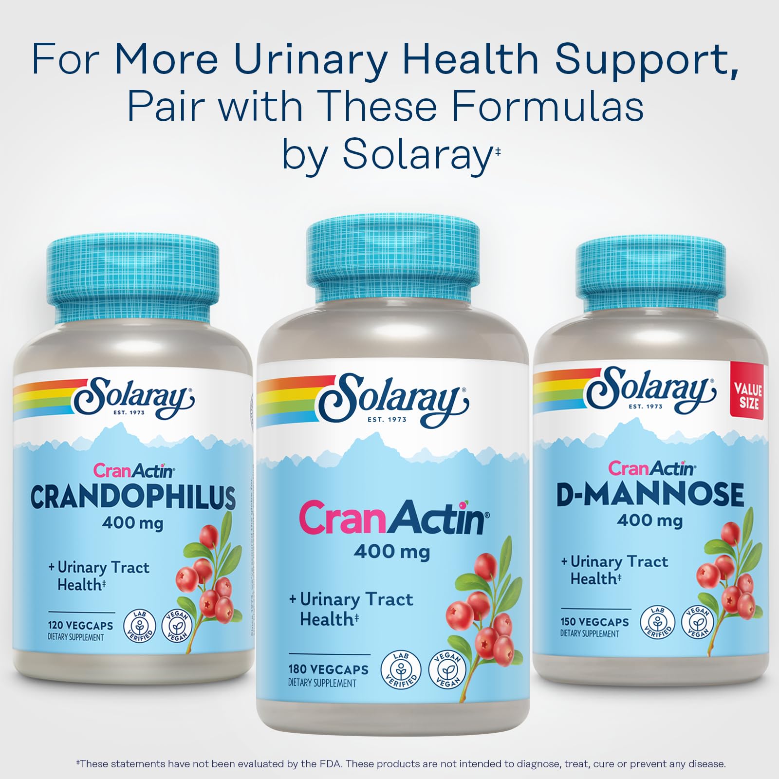 SOLARAY Cranactin Cranberry AF Extract packaging highlights cranberry-based support.