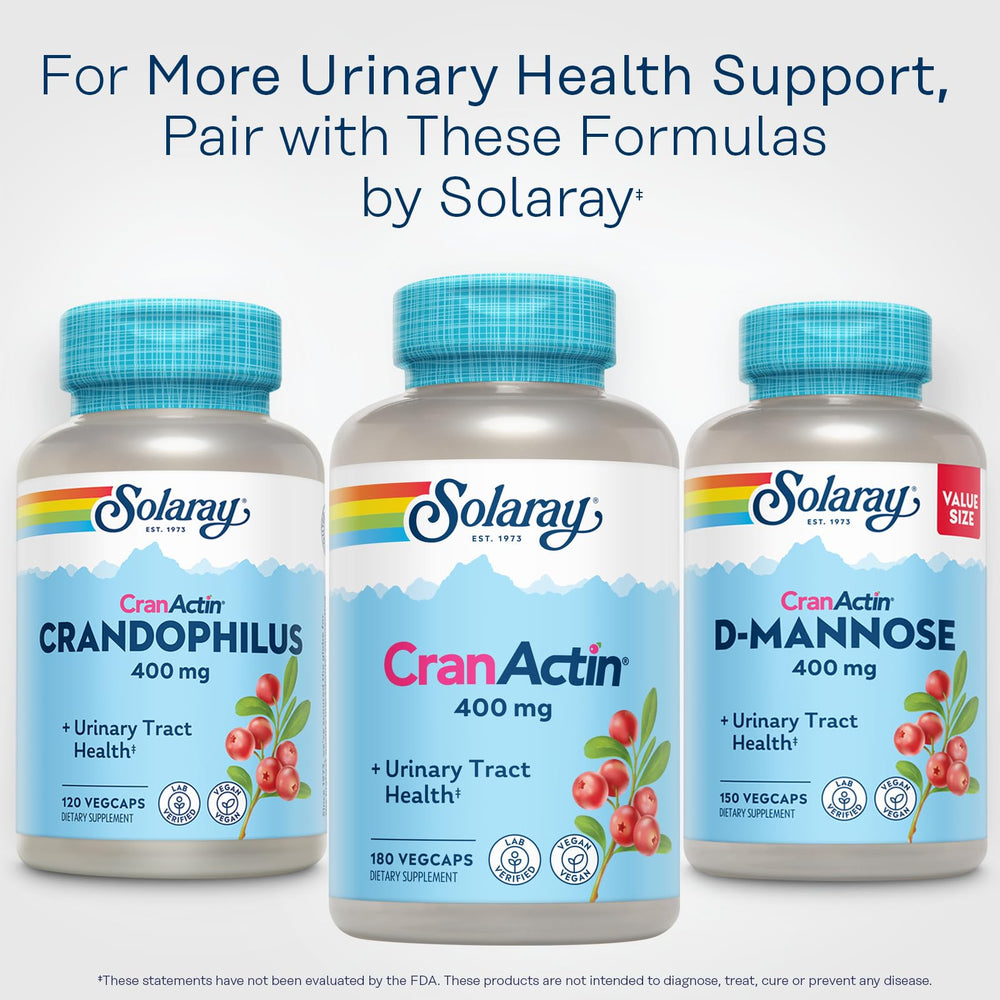SOLARAY Cranactin Cranberry AF Extract packaging highlights cranberry-based support.