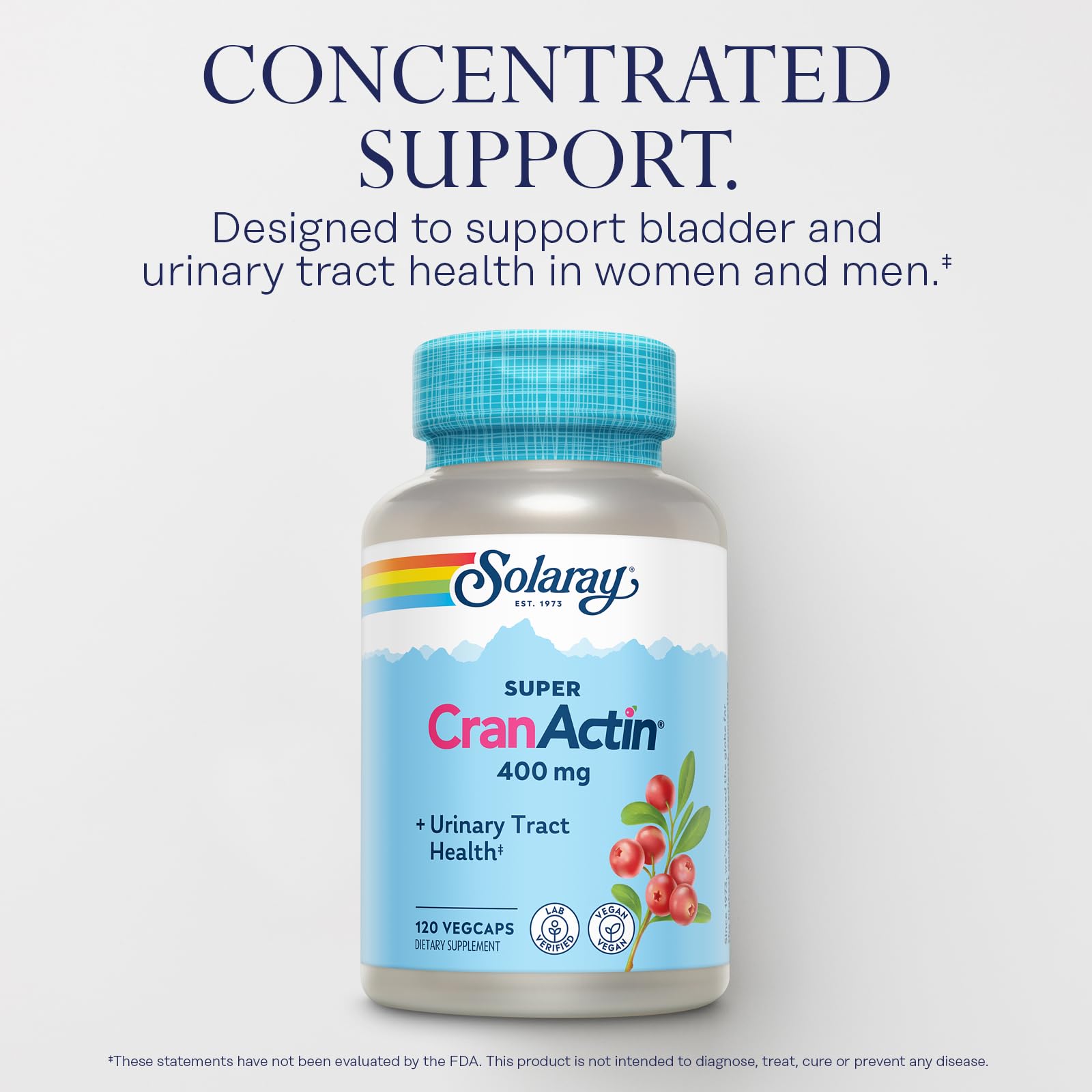 Solaray CranActin herbal blend close-up highlighting ingredients.