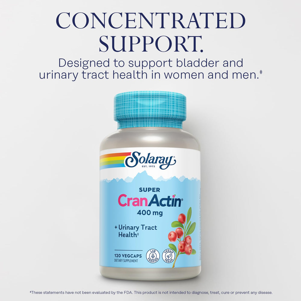 Solaray CranActin herbal blend close-up highlighting ingredients.