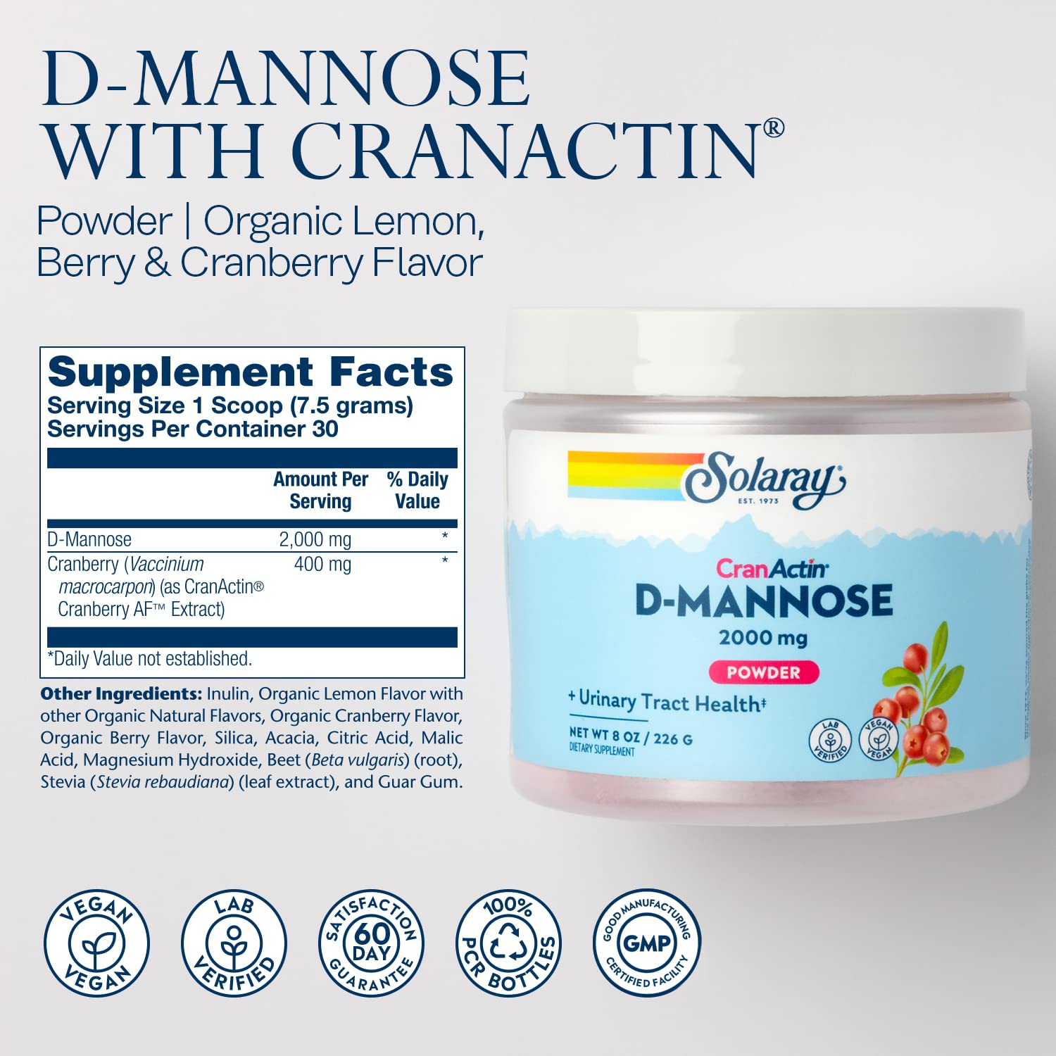 SOLARAY D-Mannose with CranActin pour ready-to-mix for easy hydration