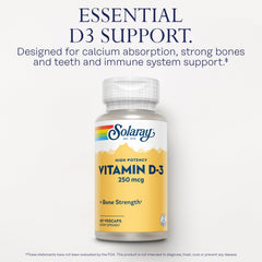 SOLARAY D3 cholecalciferol bottle label emphasizing potency and active form