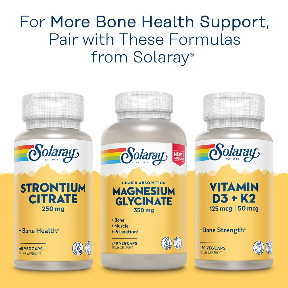 SOLARAY bottle on shelf encourages daily calcium routine for health.