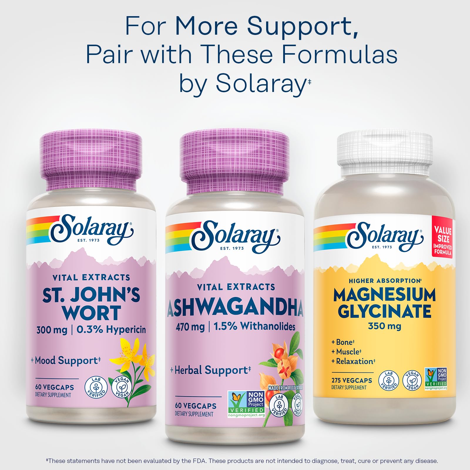 SOLARAY Daily Ashwagandha routine in vegan, non-GMO format.