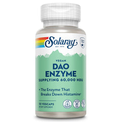 SOLARAY DAO Enzyme bottle front showing 60,000 HDU histamine support.