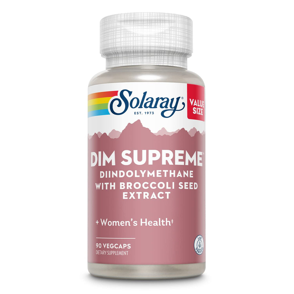 SOLARAY DIM Supreme capsules on white background highlighting daily balance support.
