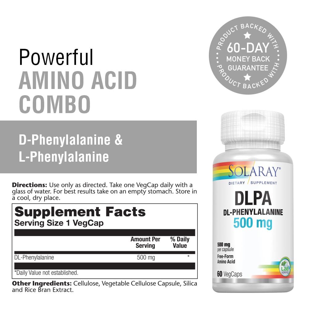 SOLARAY DL-Phenylalanine label-front highlights 50-50 blend on packaging