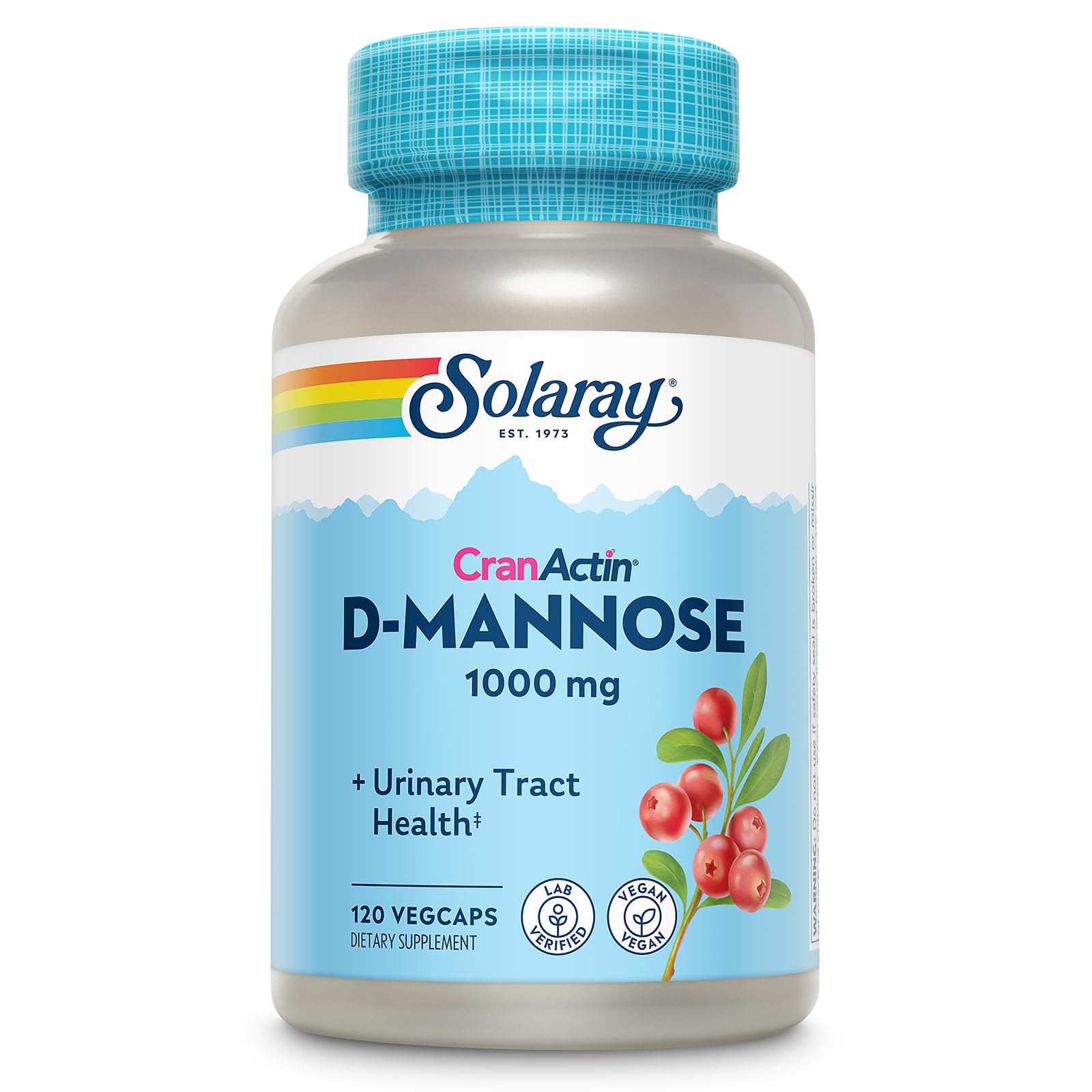 SOLARAY D-Mannose capsules close-up for daily urinary wellness support.