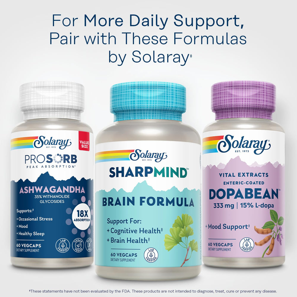 SOLARAY Dopabean 60 servings bottle supports a two-month routine