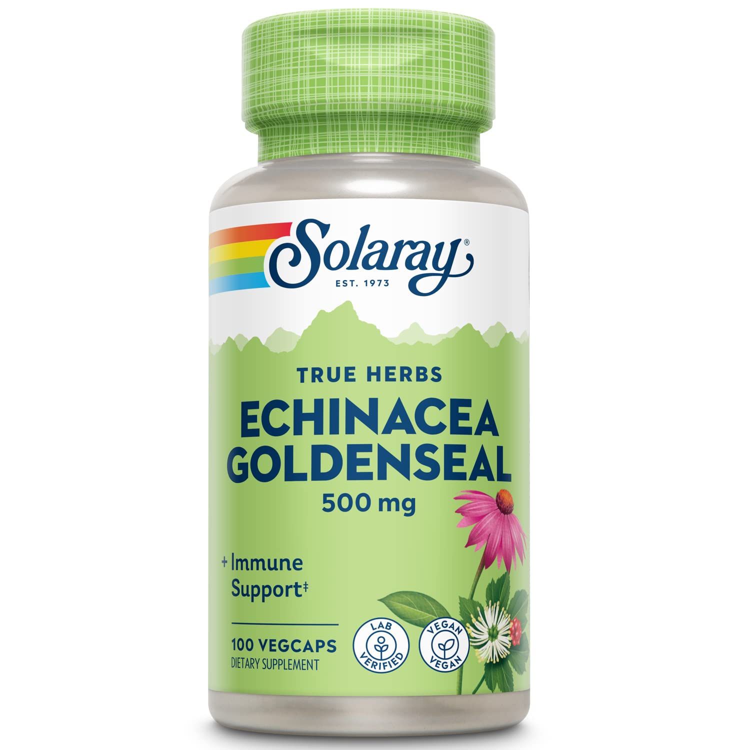 SOLARAY Echinacea Root & Goldenseal bottle showing year-round wellness potential.