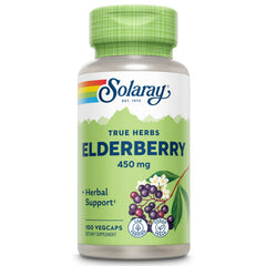 SOLARAY Elderberry capsules bottle front for daily seasonal wellness.