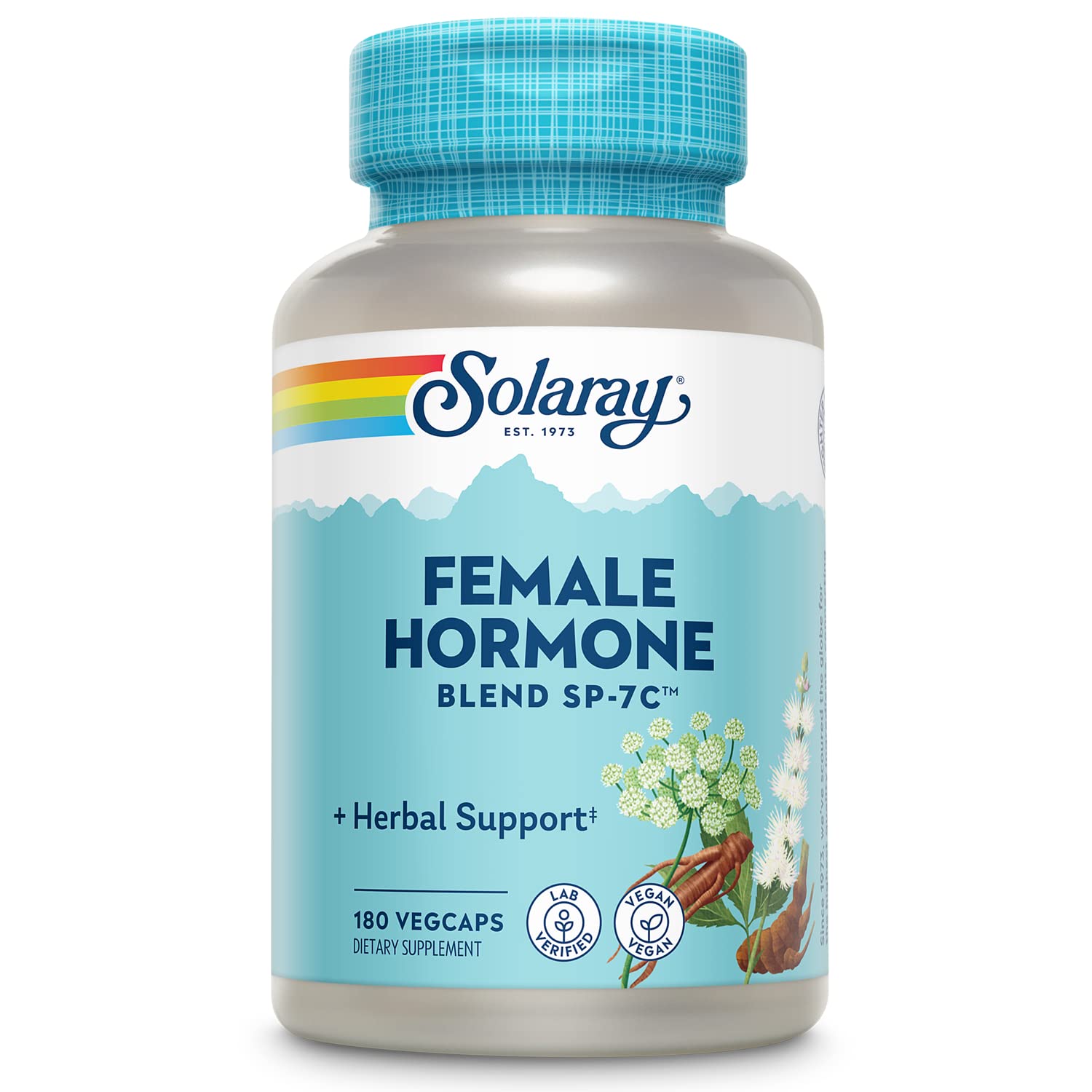 SOLARAY SP-7C bottle close-up highlights the herbal blend for balance and daily wellness.