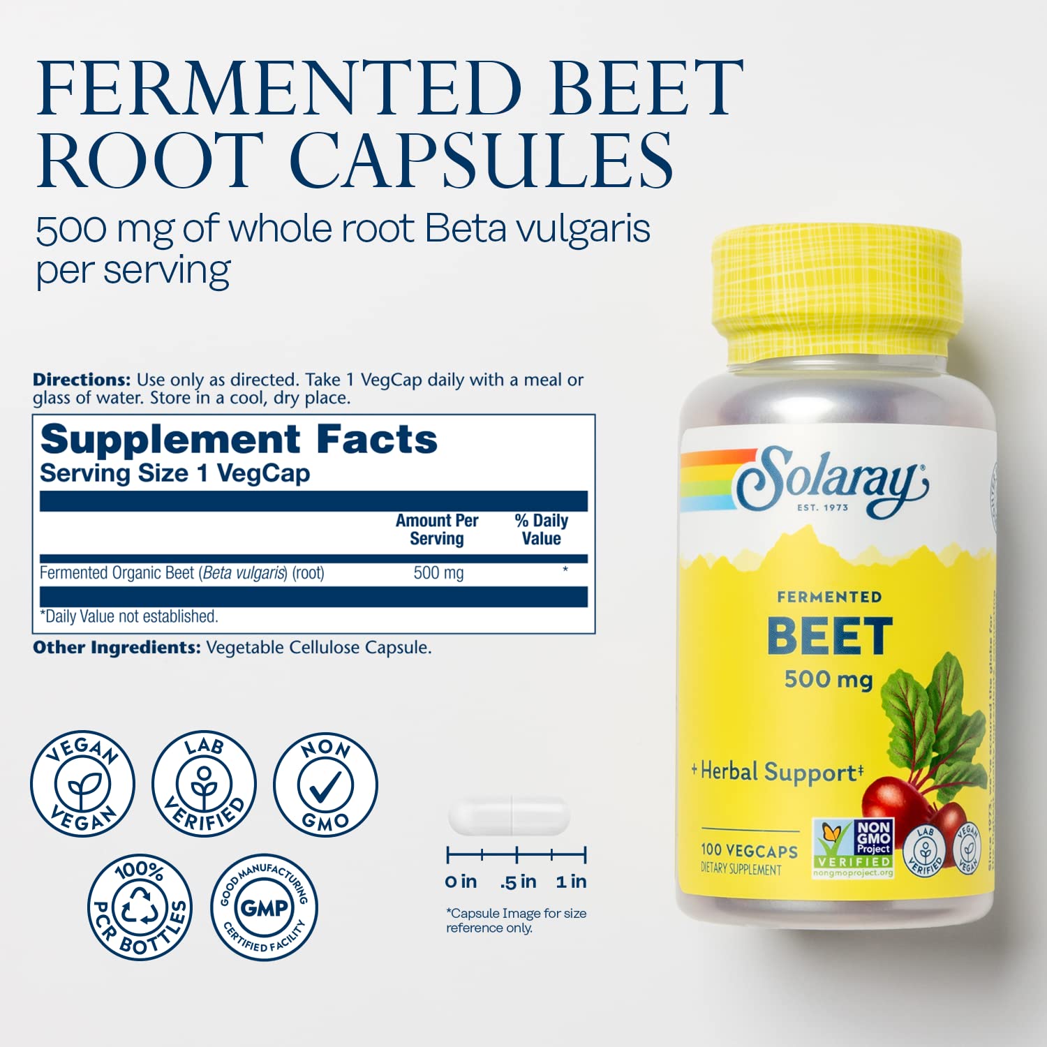 SOLARAY fermented beet roots close-up, rich color showcases wholesome fermented nutrition.