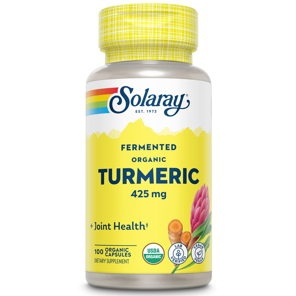 SOLARAY Fermented Turmeric Root bottle with capsules for immune support.