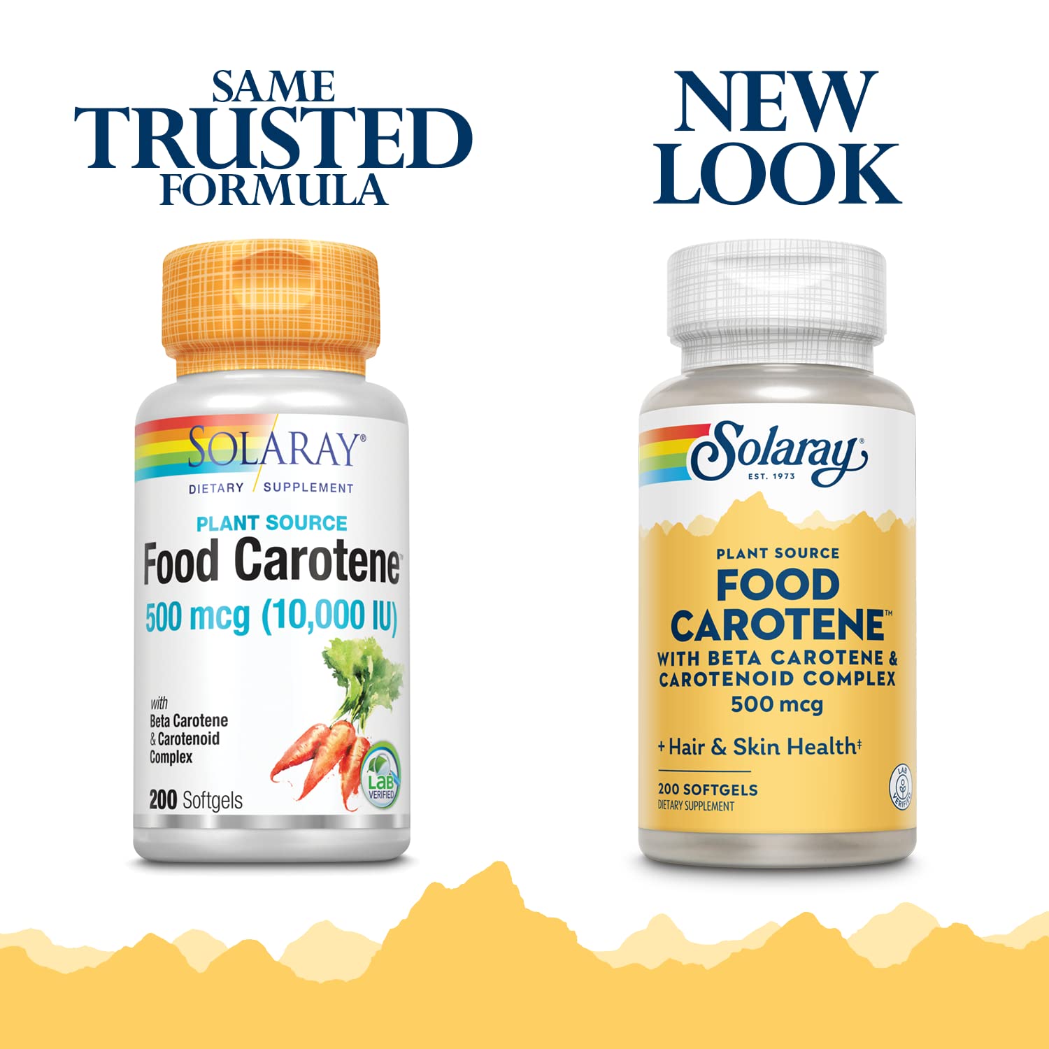 SOLARAY Food Carotene capsules pour showing easy dosing for daily support.