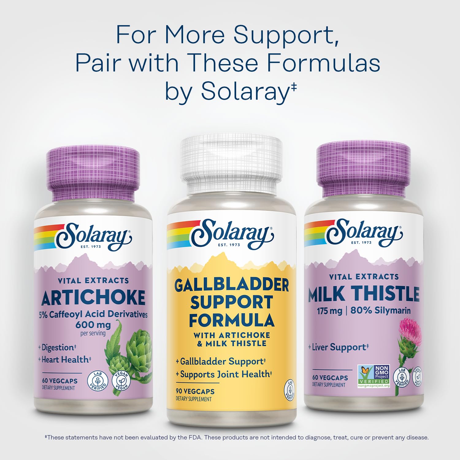 SOLARAY Gallbladder Support packaging box reveals 90 vegetarian capsules