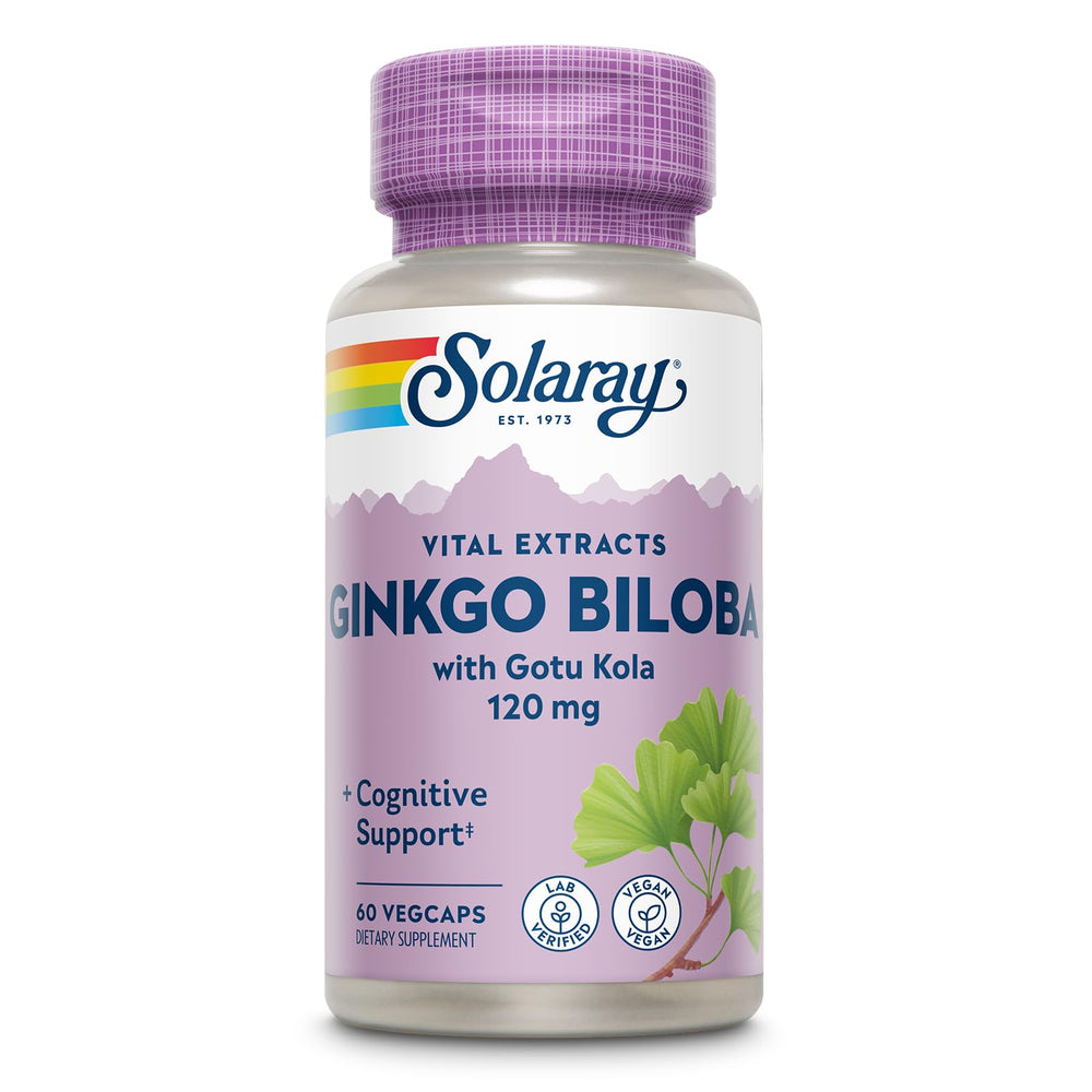 SOLARAY Ginkgo Biloba with Gotu Kola bottle for cognitive health support in daily routines
