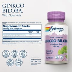SOLARAY Ginkgo Biloba with Gotu Kola capsules for vegan brain health support