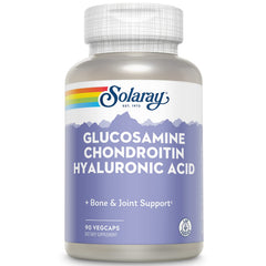 SOLARAY glucosamine chondroitin hyaluronic acid capsules in bottle suggest daily joint support possibilities