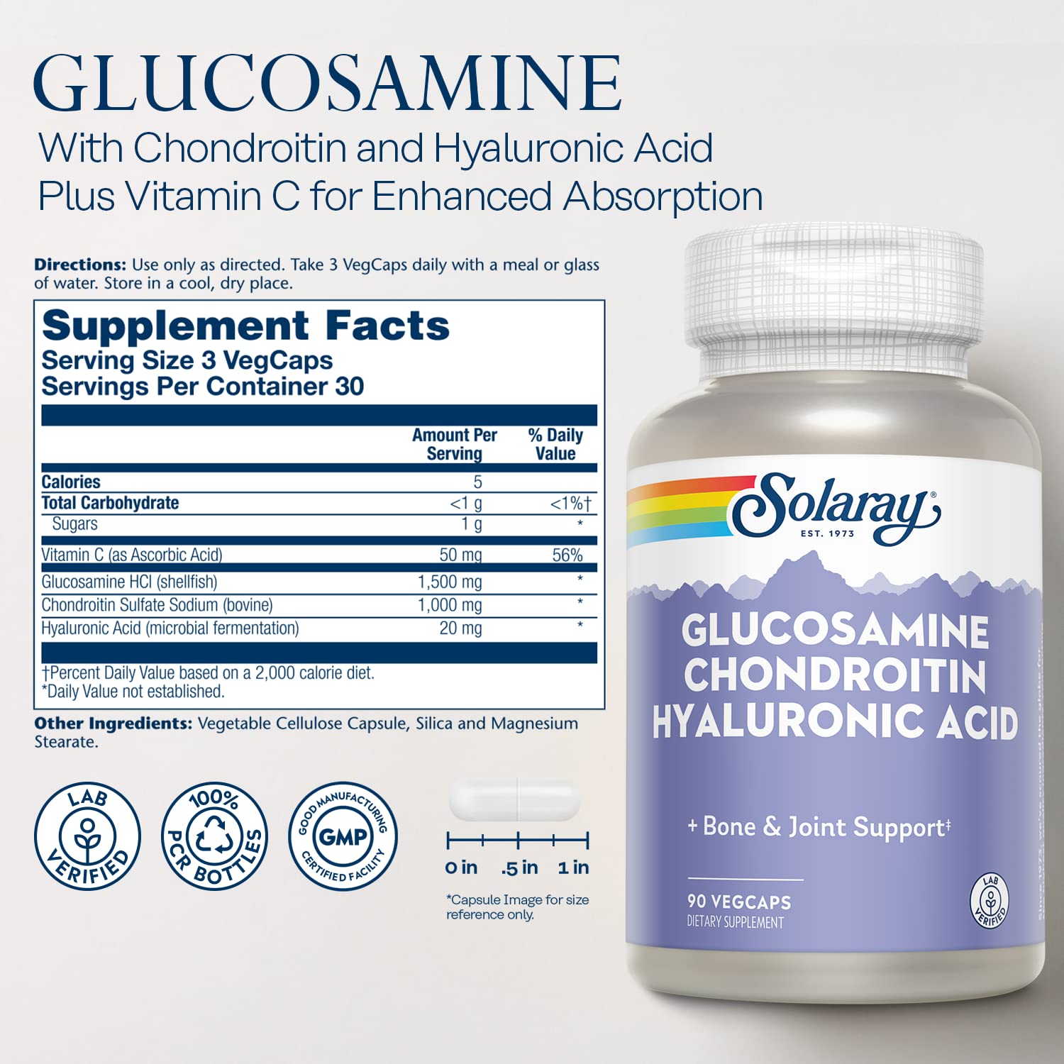 SOLARAY product label highlights hyaluronic acid and vitamin C for better absorption