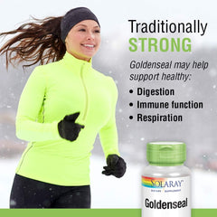 SOLARAY Goldenseal capsules arranged beside bottle for everyday use.