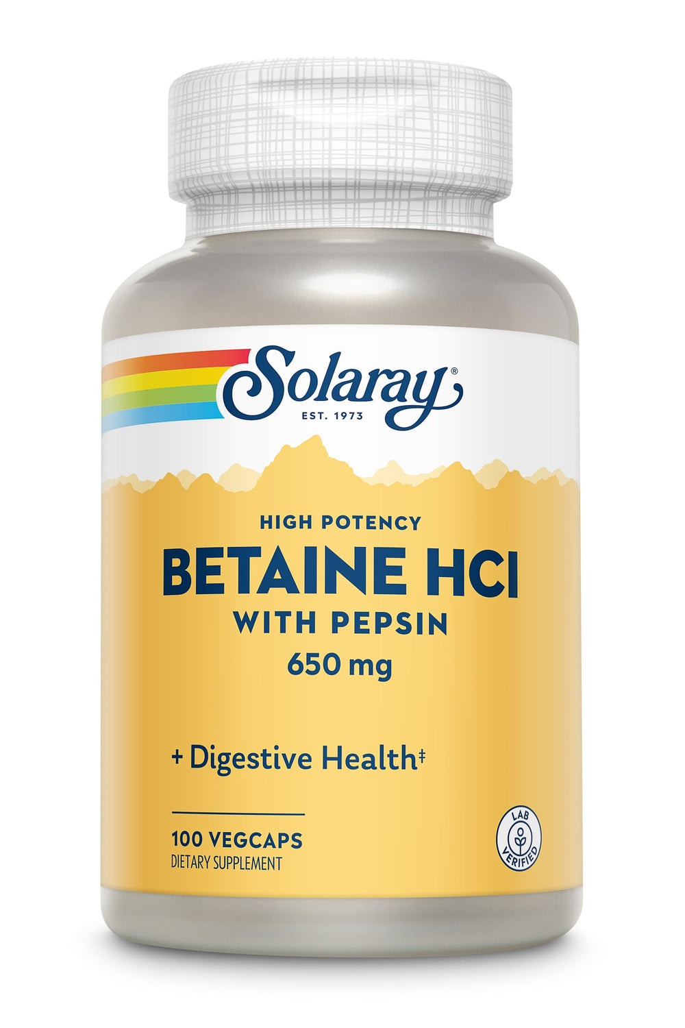 Pouring Solaray capsules from the bottle for post-meal use.
