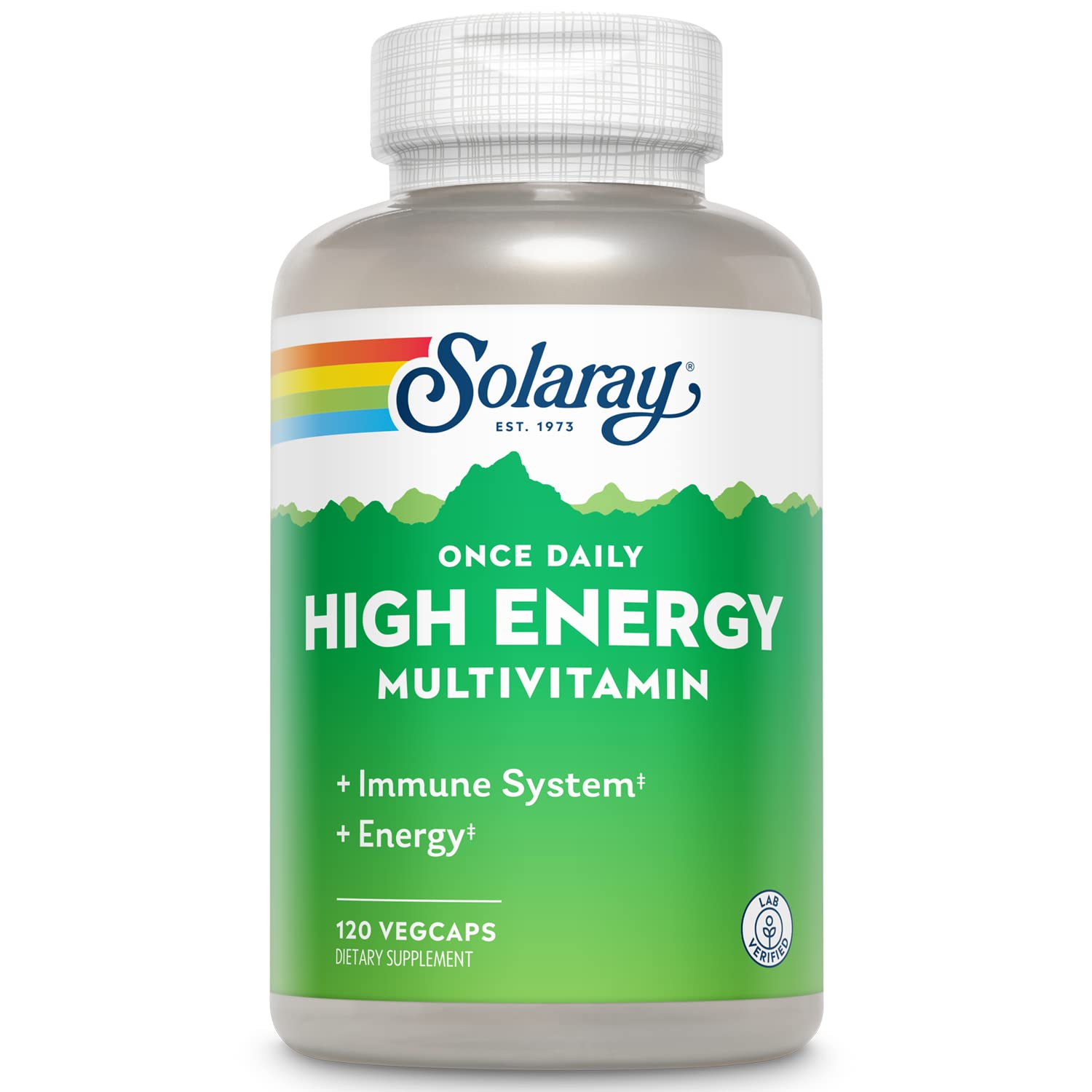 SOLARAY High Energy Multivitamin bottle closeup for daily energy support.