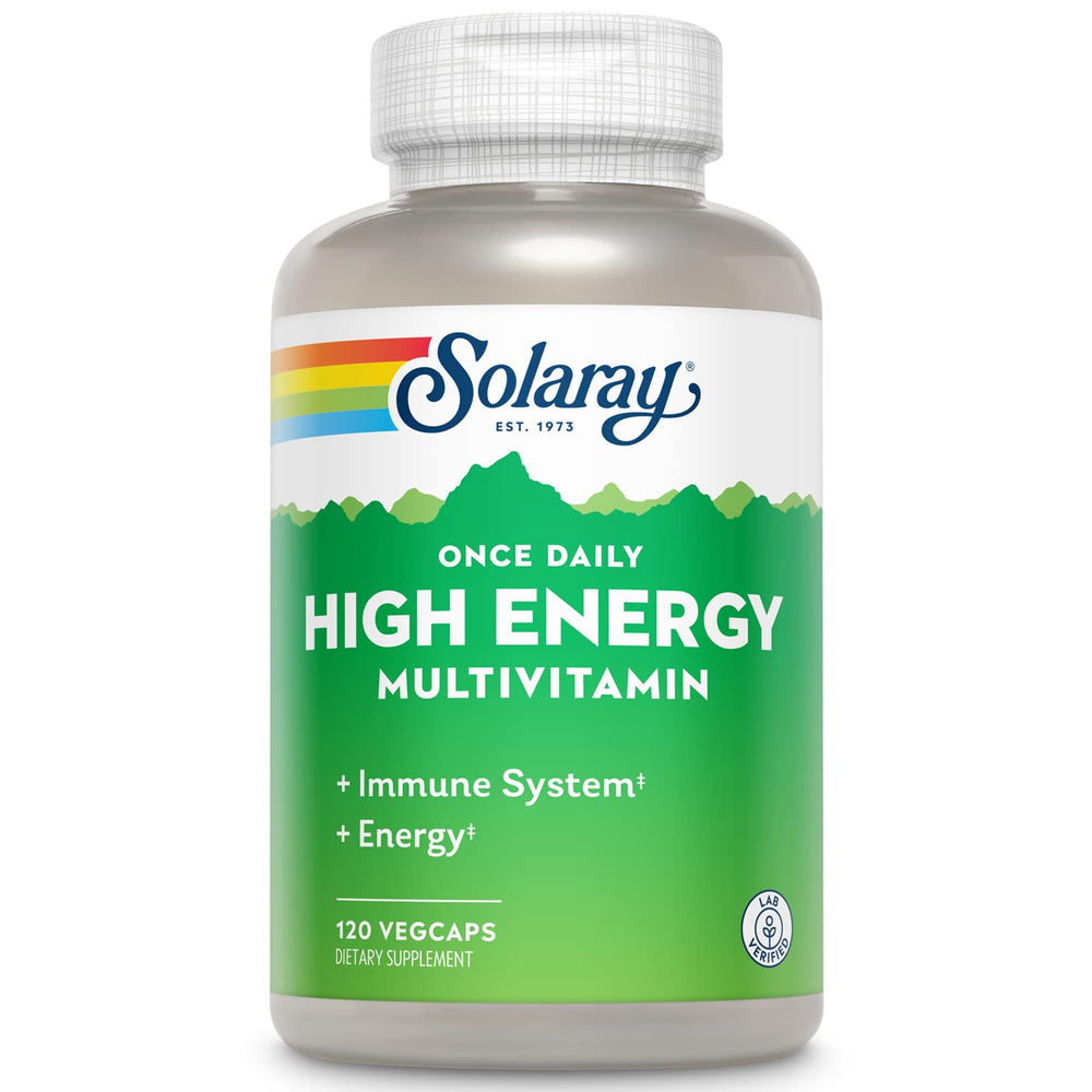 SOLARAY High Energy Multivitamin bottle closeup for daily energy support.