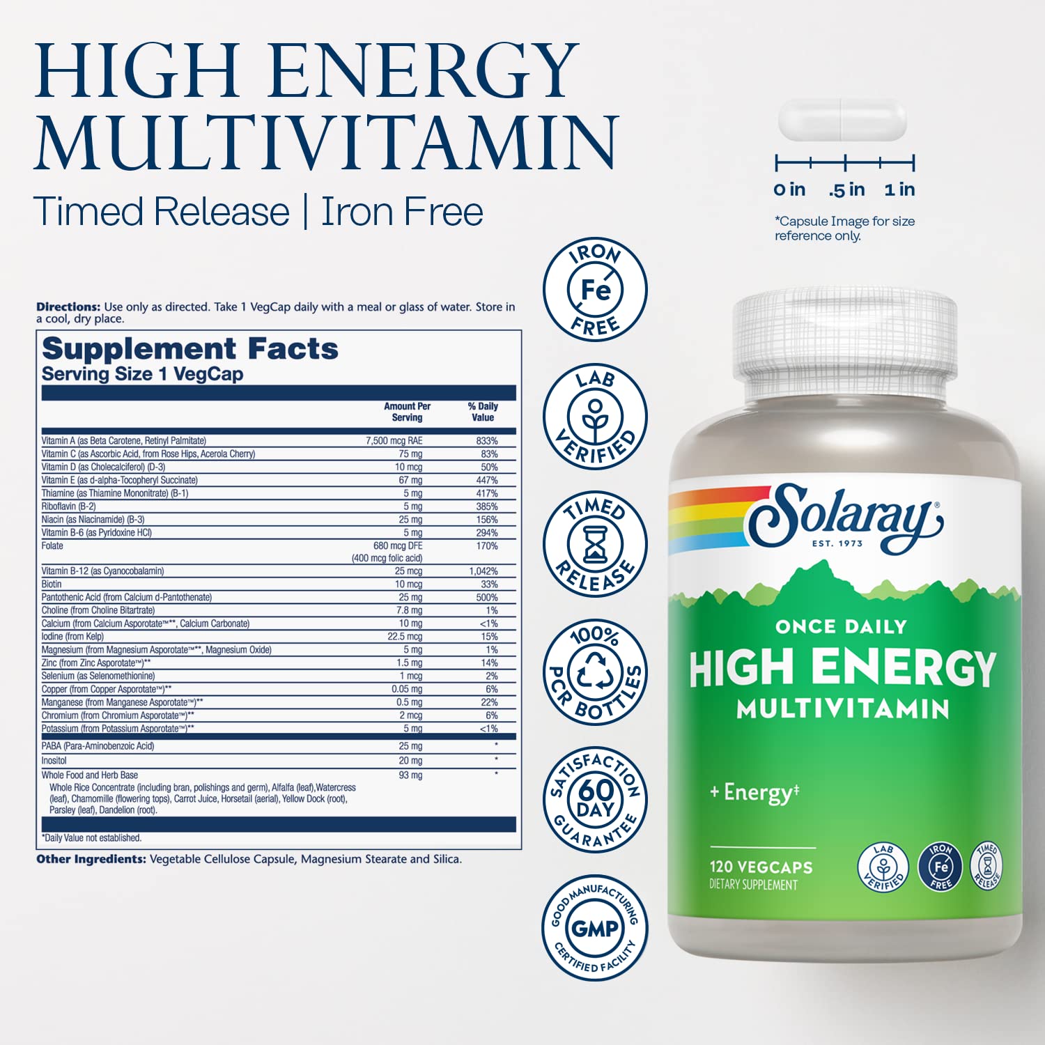 SOLARAY High Energy Multivitamin capsules pack ready for everyday wellness.