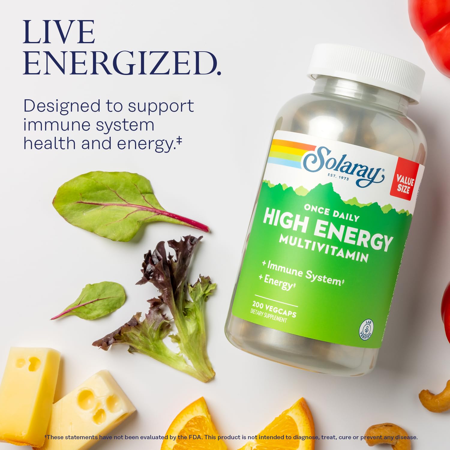 SOLARAY nutrition label highlights essential vitamins and minerals.
