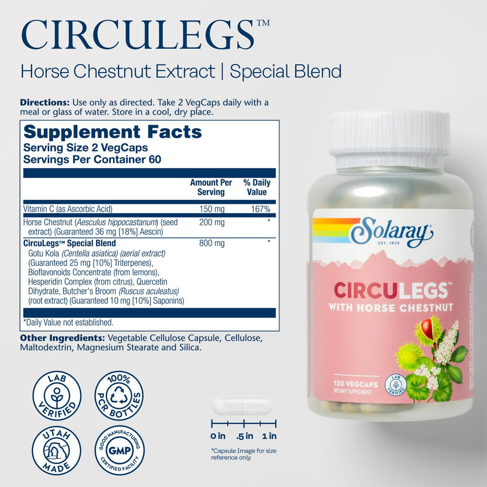 SOLARAY CircuLegs horse chestnut extract label emphasizes key aescin-rich ingredient