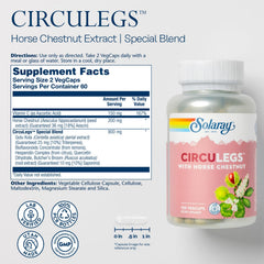 SOLARAY CircuLegs horse chestnut extract label emphasizes key aescin-rich ingredient