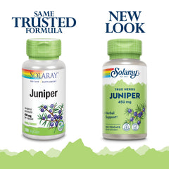 SOLARAY Juniper Berry capsules close-up highlighting potency and label purity.