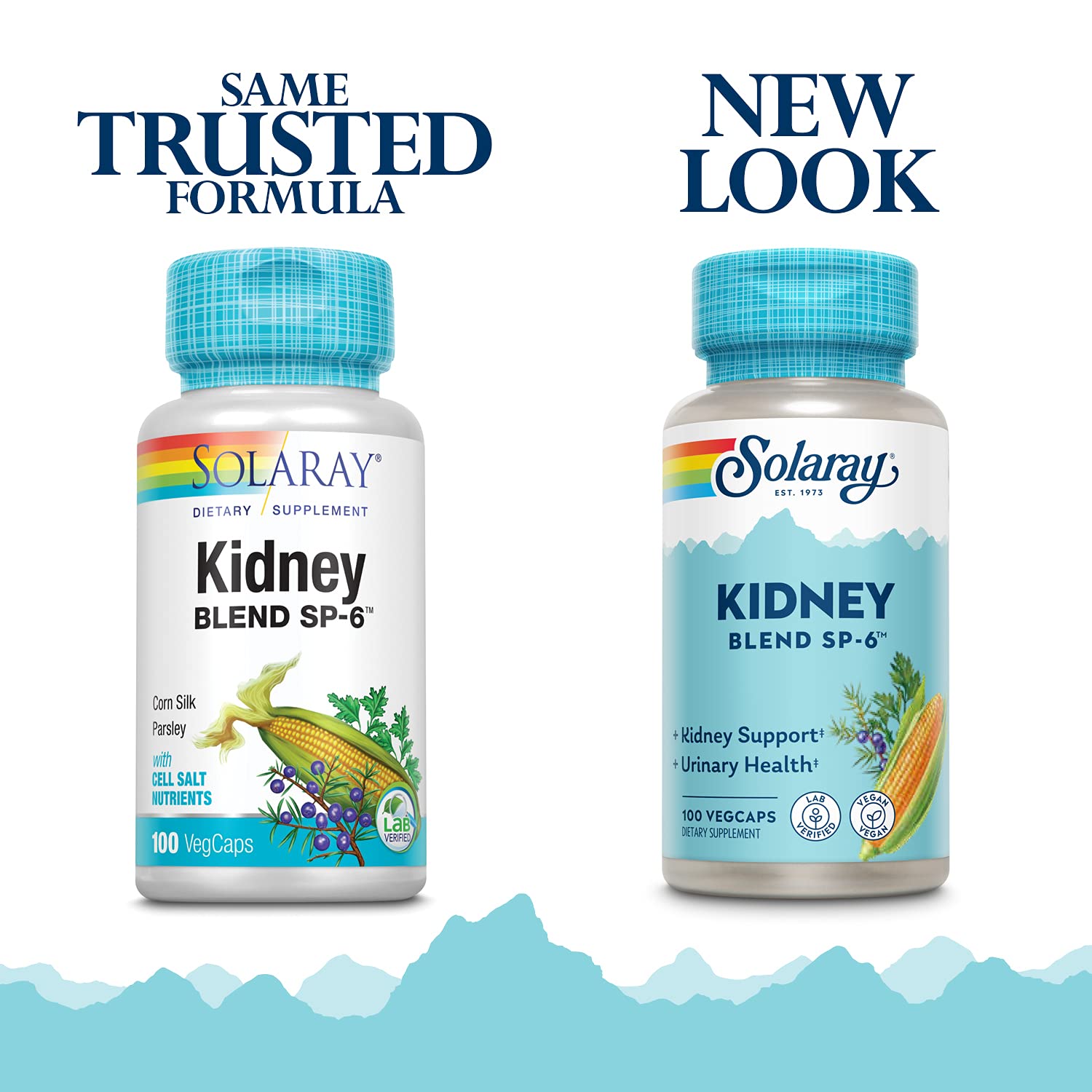 SOLARAY Kidney Blend SP-6 bottle label closeup highlights corn silk and parsley ingredients