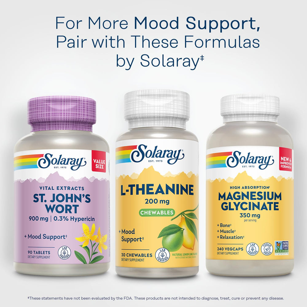 Solaray L-Theanine daily-use chew in hand for on-the-go calm.