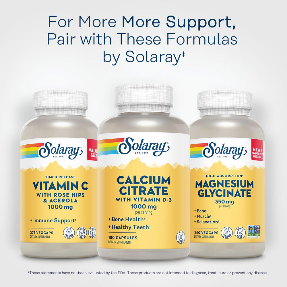 Solaray lab verification stamp signals product testing for quality.