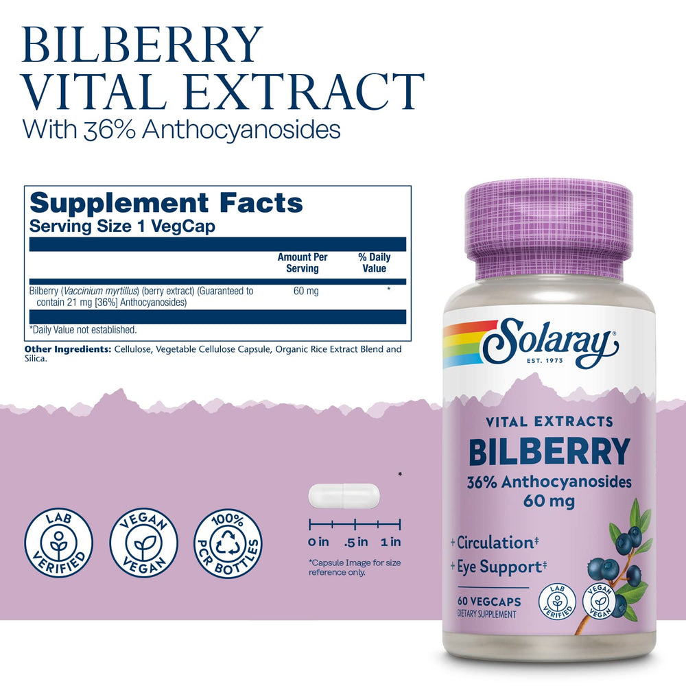 SOLARAY bilberry label close-up with ingredients and potency details