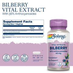 SOLARAY bilberry label close-up with ingredients and potency details