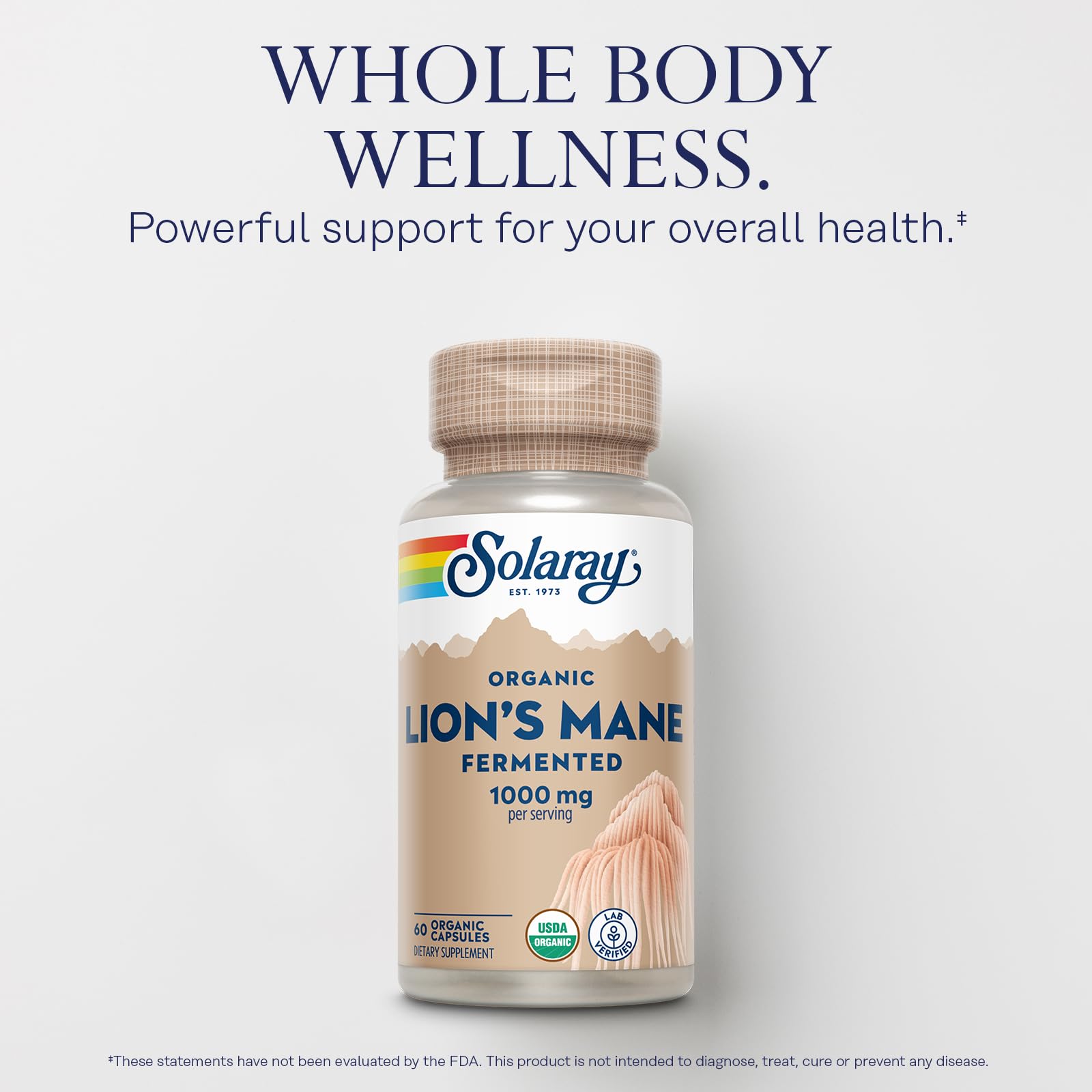 SOLARAY Lions Mane capsules arranged for daily use