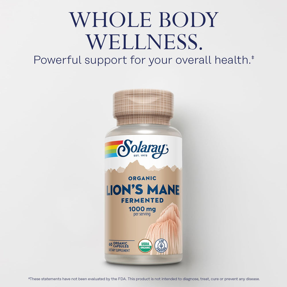 SOLARAY Lions Mane capsules arranged for daily use